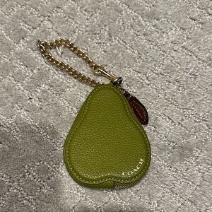 Coach Olive Green Leather Pear Keychain and Coin Wallet